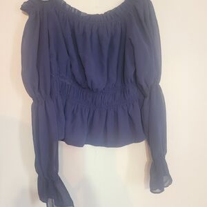 Wayf Navy Blue Off-Shoulder Blouse